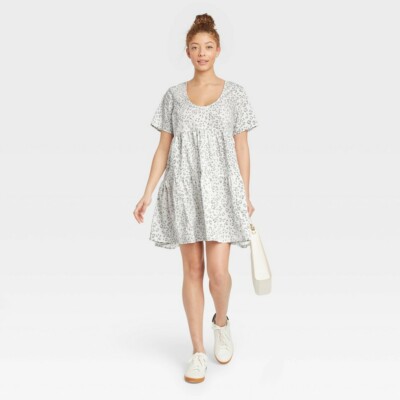 Women's Flutter Short Sleeve Tiered Dress - A New Day Cream Leopard Print XS | eBay Women's Flutter Short Sleeve Tiered Dress - A New Day Cream Leopard Print XS | eBay