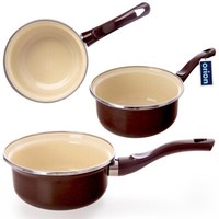 Emaille-Stieltopf Kasserolle Kochtopf Schmortopf Emailliert Brown 14 Cm 620 Ml