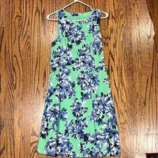 J. Crew Sleeveless Fit & Flare Dress Sz 8 Green Blue Floral Lined Zip Up