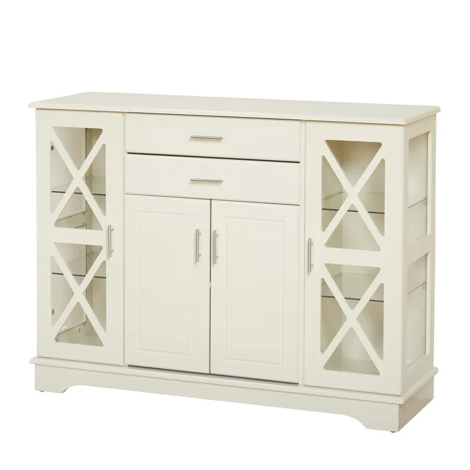 Buffet Cabinet Kitchen Dining Room Storage Organizer Sideboard Console White Fin - Image 2 of 4