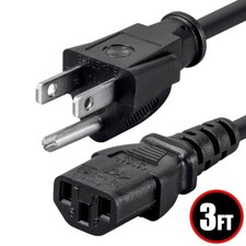 3FT NEMA 5-15P To IEC320 C13 PC Power Cord Cable 3-Prong US AC 10A 125V 18AWG
