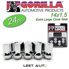 (24pc.) Gorilla Lug Nuts + Wheel Locks, Factory Style Bulge, 14mm x 1.50, Chrome