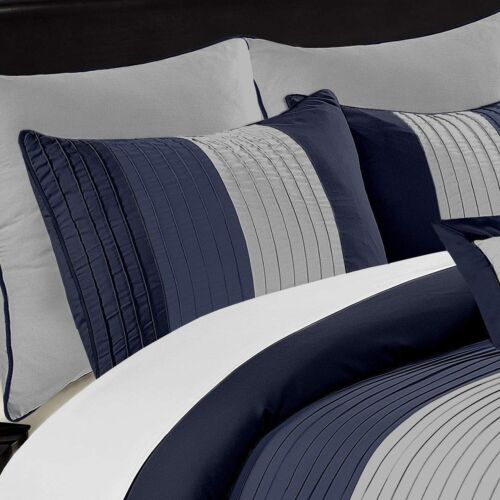 Chezmoi Collection Loft 8-Piece Luxury Striped Comforter Set (King, Navy/Gray... - Picture 4 of 7