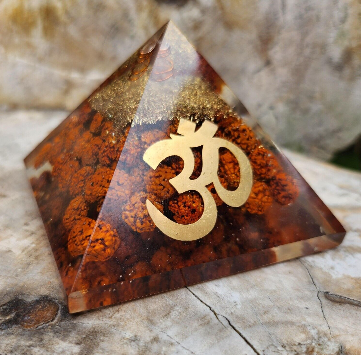 Orgonite Om Pyramid Rudraksha Quartz Crystal Gemstone Orgone Reiki Energy EMF Uk