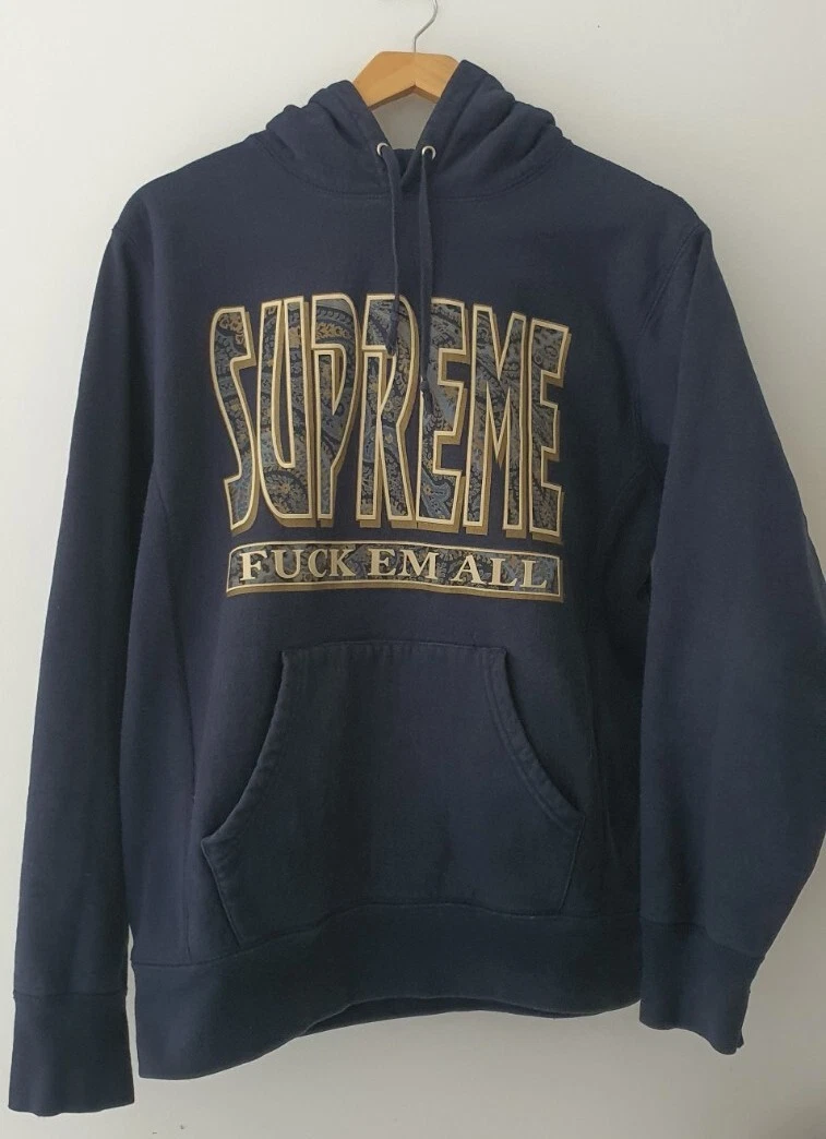Sweat à capuche FW17 Supreme FUC K EM ALL taille M moyen bleu marine