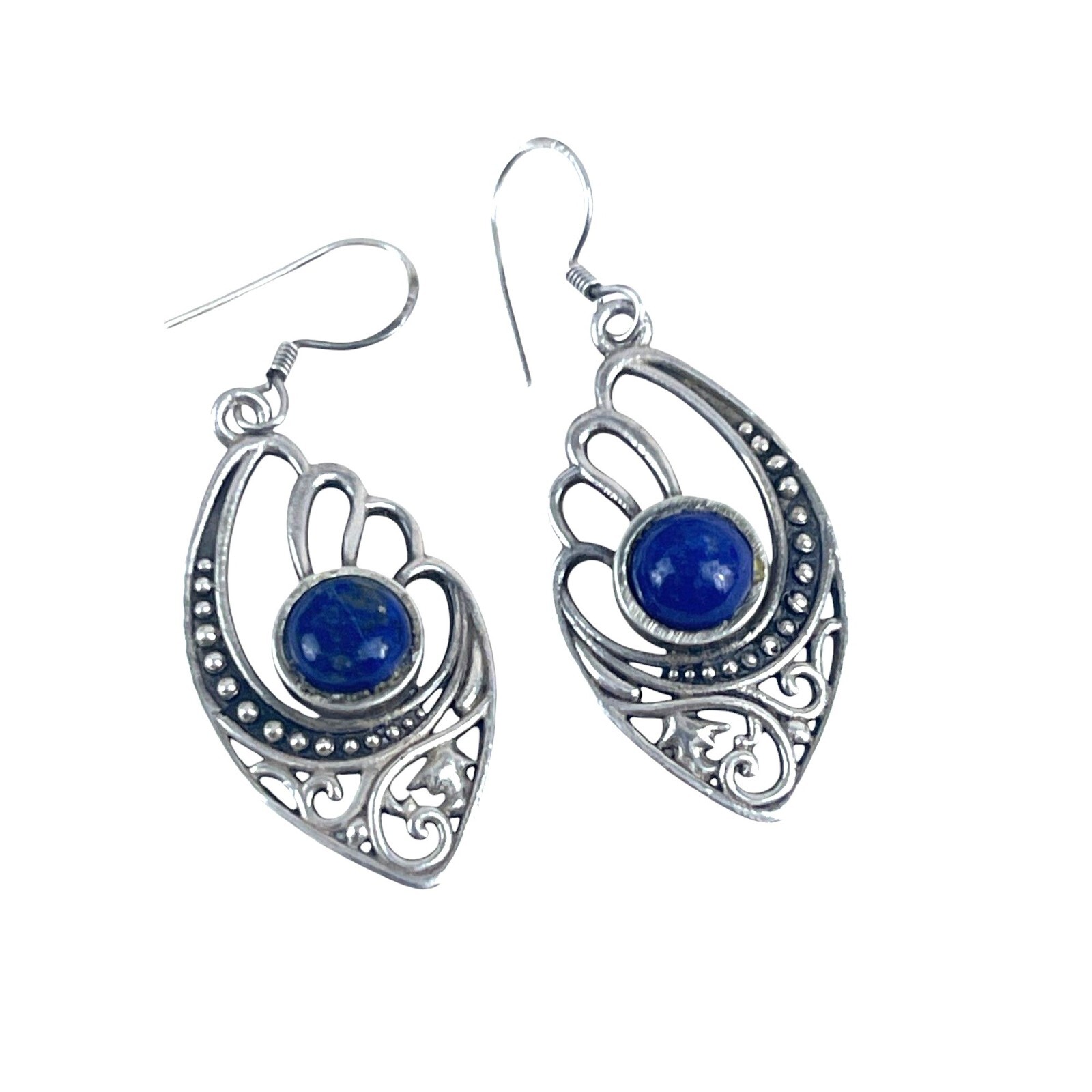Sterling Silver Lapis Gemstone Dangle Earrings Wi… - image 2