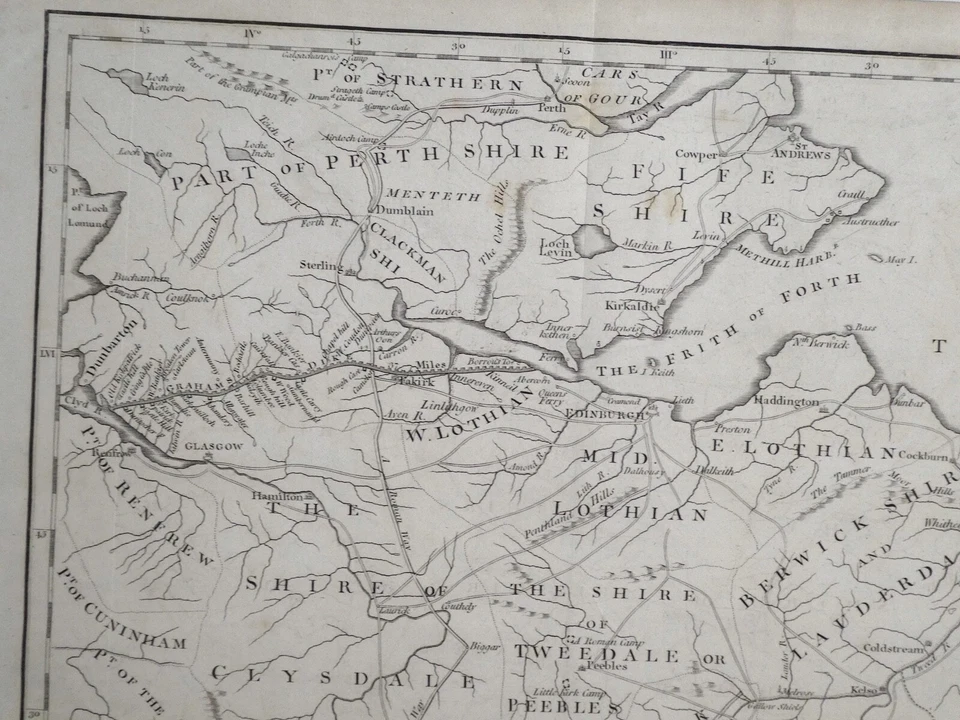 Mapa antiguo principales campamentos romanos fuertes murallas entre Inglaterra y Escocia 1805 por Foto 3 de 4