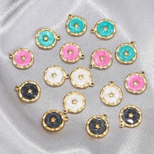 5pcs enamel round sun moon charm pendants