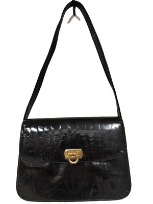 Leo Ferre Emporio Black Crocodile Skin Vintage Shoulder Bag Adjustable Straps