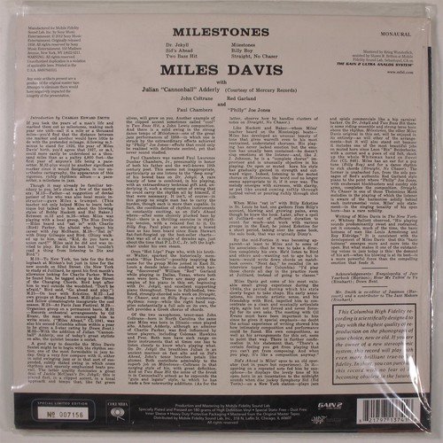 MILES DAVIS Milestones MFSL LP VG++ mono 180g audiophile Ltd. Ed. x - Picture 2 of 2