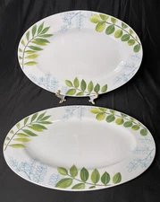 Set of 2 The Cellar Creamware Leaf Accents Macy’s Oval Serving Platters 16-1/4”