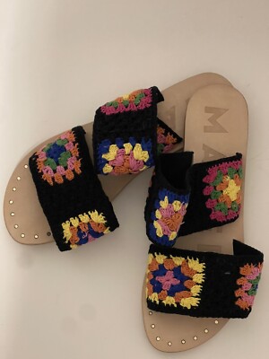 Evereve Manebi Crochet Two Strap Leather Sandals NWOB