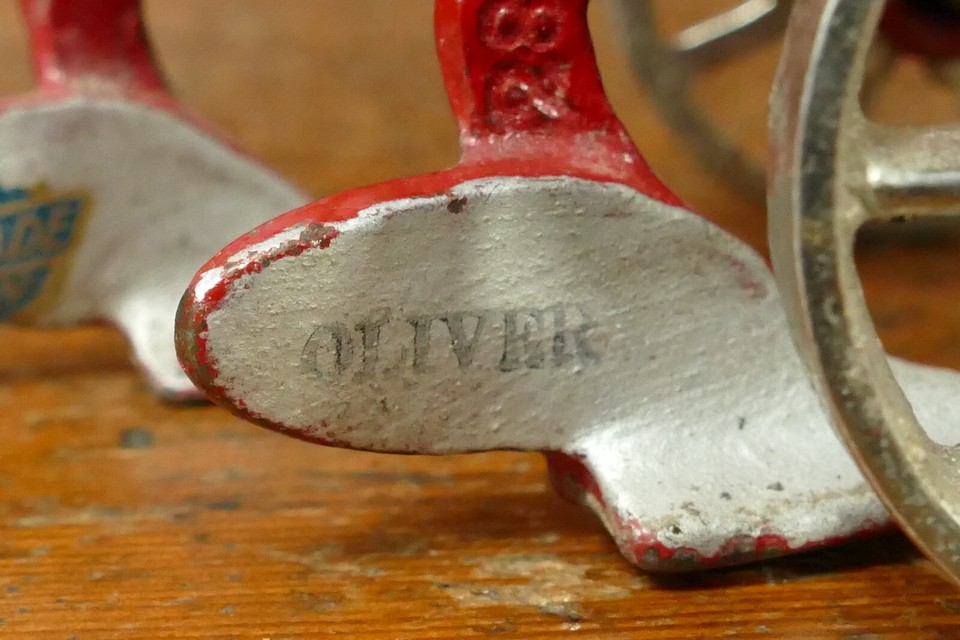 Vintage Arcade Oliver Cast Iron Plow Nickel Plated Wheels Original