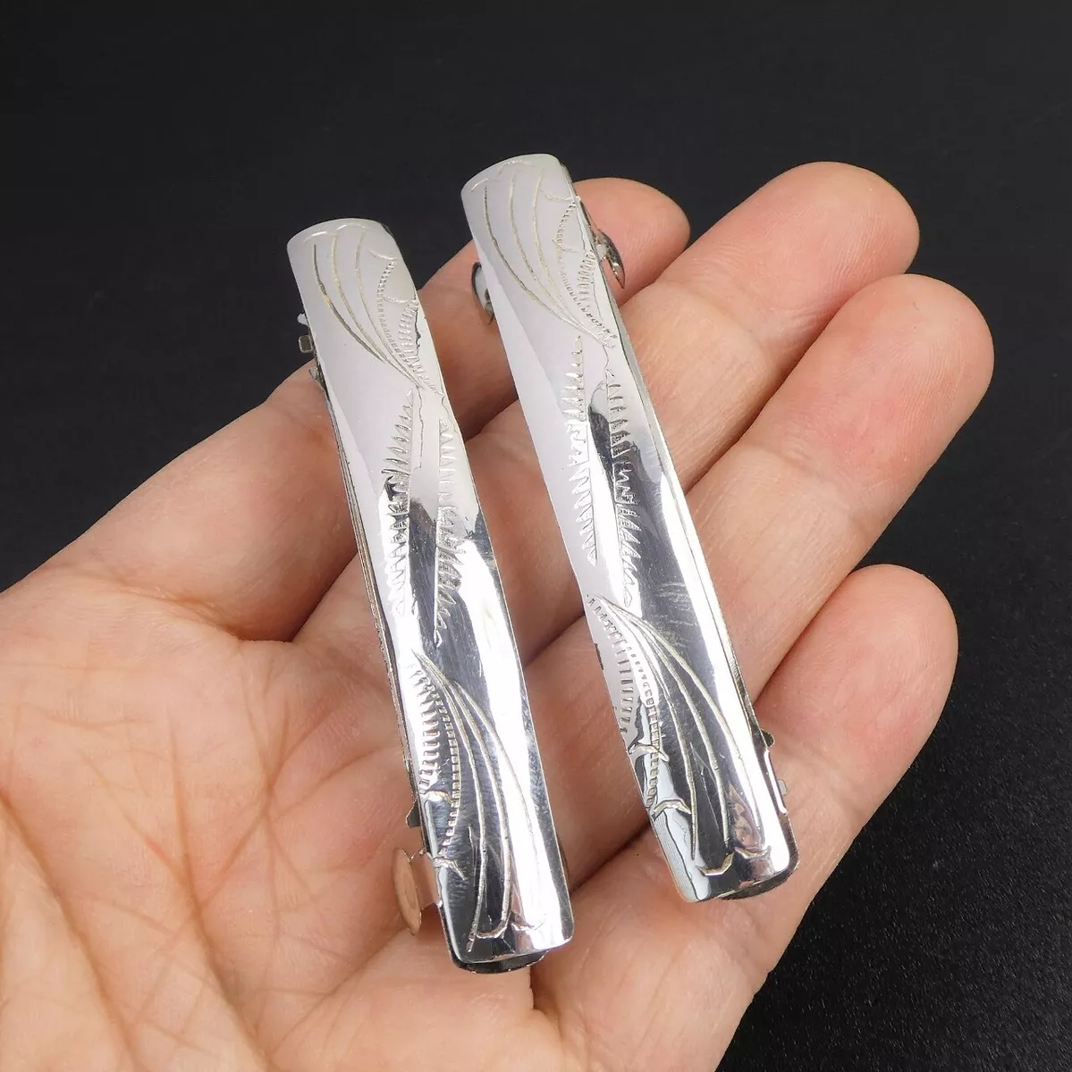 Set of 2 Native American Navajo Shiny Sterling Silver Hair Clip