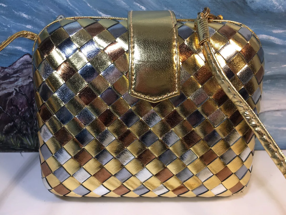 la regale purse vintage Gold Bronze Silver Hardshell Crossbody Clutch 6x6 20 SD