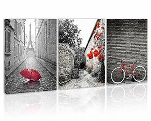 Paraguas Rojo Negro Y Blanco Romantico Torre Eiffel En La Lluvia De Arte Para Decoracion De Pared Ebay