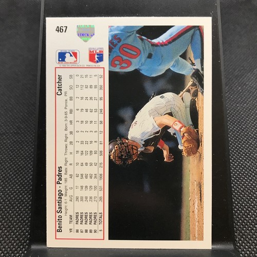 1991 Upper Deck #467 Benito Santiago San Diego Padres - Picture 2 of 2