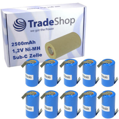 10x Akku Zelle Sub-C 2500mAh 1,2V Ni-MH Batterie für Werkzeugakkus/Modellbau