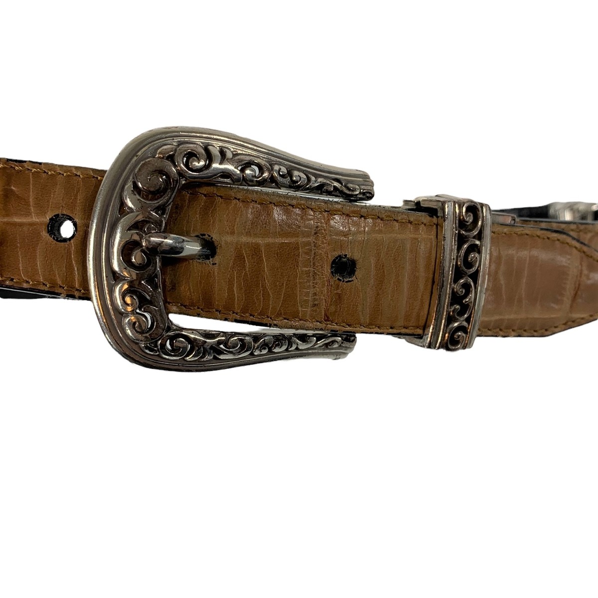 BRIGHTON Black and Tan Croc Embossed Leather Reversible Belt Size Medium VTG Brighton Reversible Black/Brown Croc Embossed Leather  main image 3