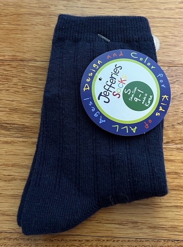 NEW Jefferies Socks Kids' Cotton Ribbed Uniform Crew Socks Navy 1158 SIZE 9-1 - Picture 2 of 4