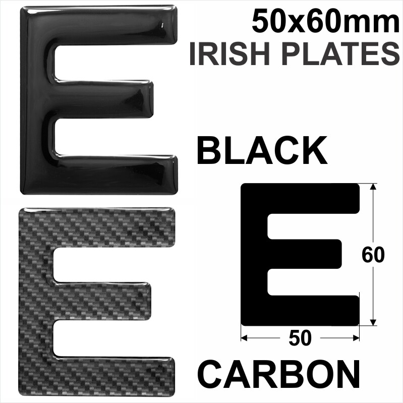 3D Irish Metro Font Black Carbon Gel Ireland Number Plate Domed digits