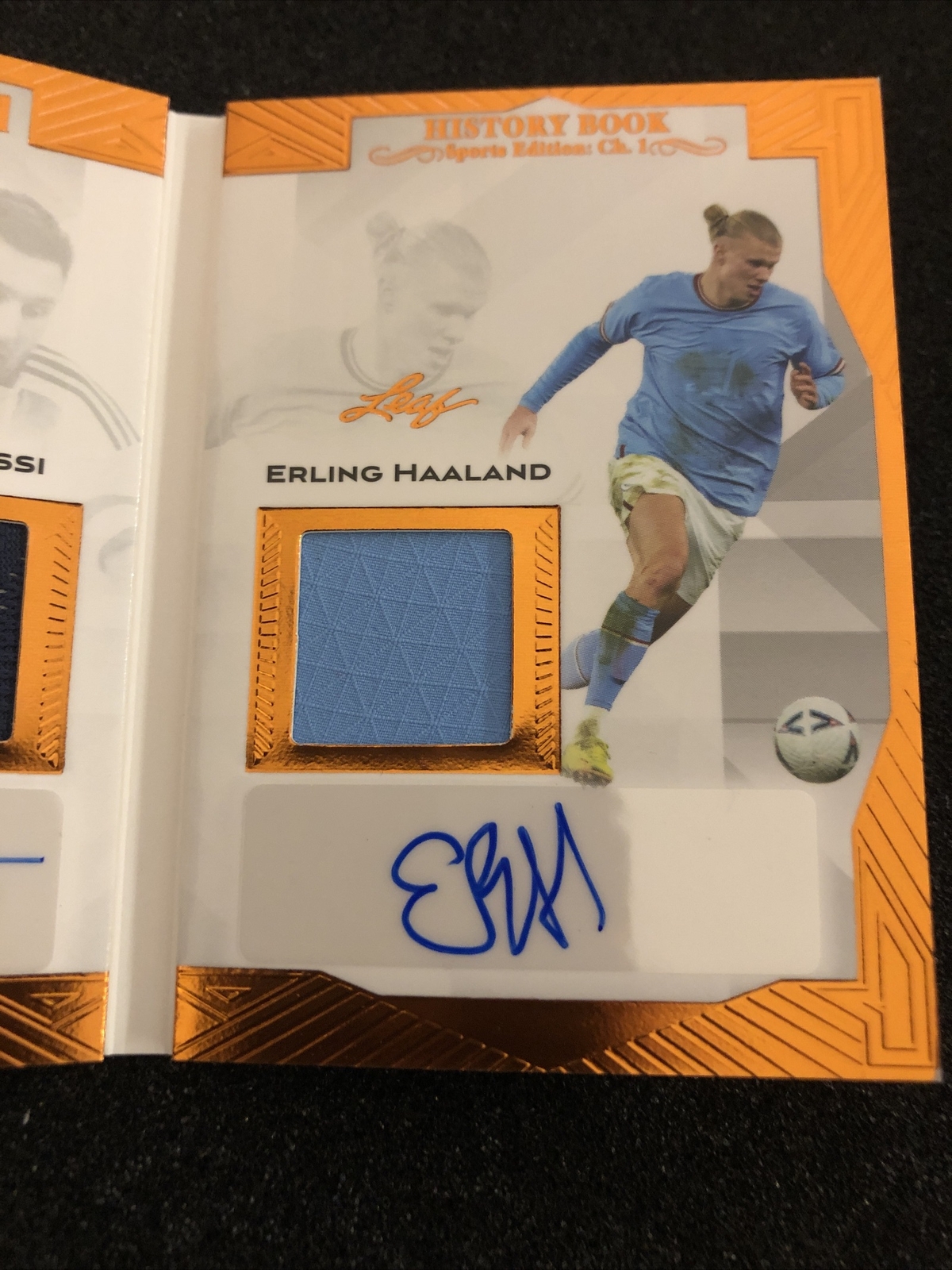 2023 Leaf History Book LIONEL MESSI ERLING HAALAND Double Booked Dual Auto Patch view 5