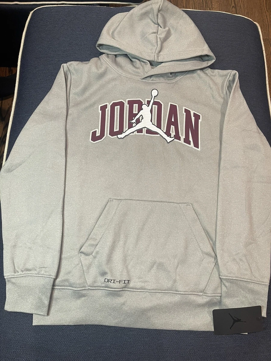 Nike Air Jordan Hoodie Boys L Dark Heather Gray Jumpman Dri Fit