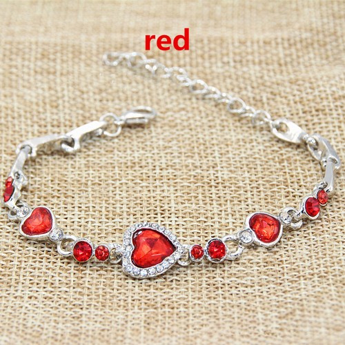 925 Silver Crystal Heart Linked Charm Bracelet Womens Wedding Jewellery Gifts - Picture 8 of 20