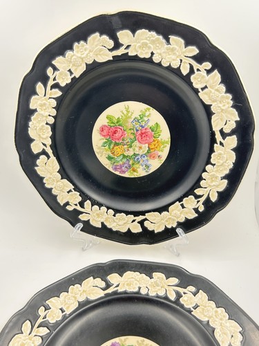 Black Crown Ducal Gainsborough Floral Centre 27cm Dinner Plate x2 England - Picture 16 of 17