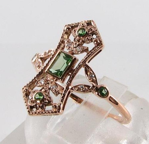 LANGER 9KT 9K ROSÉGOLD TSAVORIT GRANAT DIAMANT VINTAGE INS RING KOSTENLOSE GRÖSSENÄNDERUNG - Bild 2 von 5
