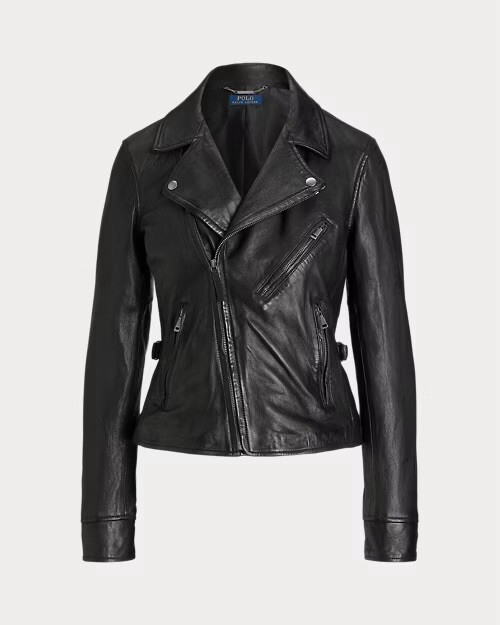 Polo Ralph Lauren Women Sheepskin Leather Moto Jacket Size Small