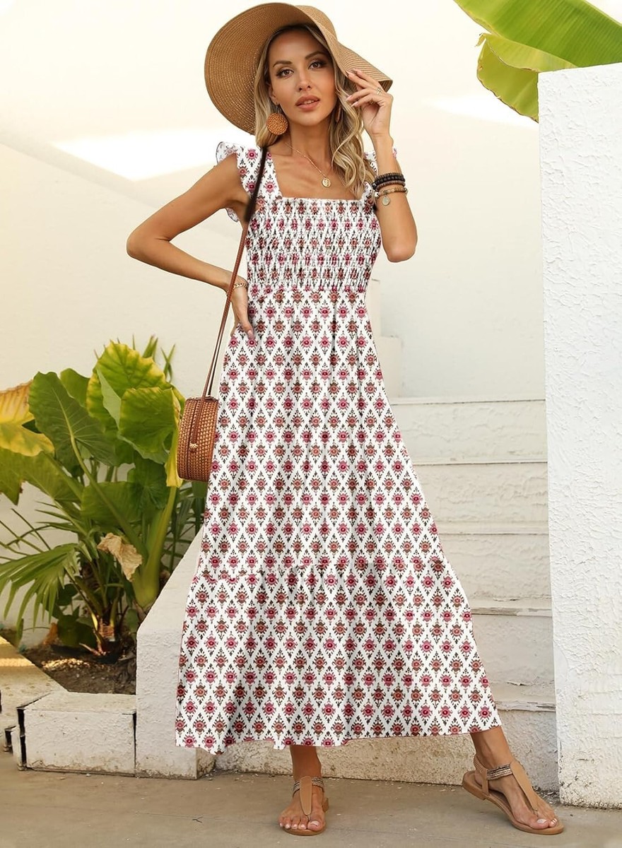 Maxi Dress for Women Summer Boho Spaghetti Strap Square Neck