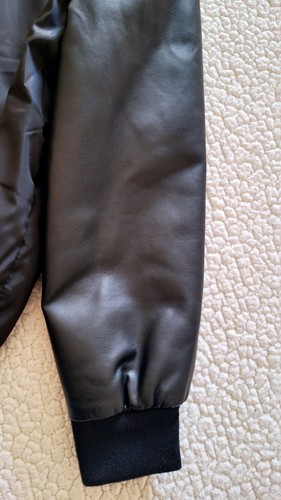 ZARA Boys Black Faux Leather Sleeves Bomber Jacket Sz 10 Org $45 - Picture 8 of 11