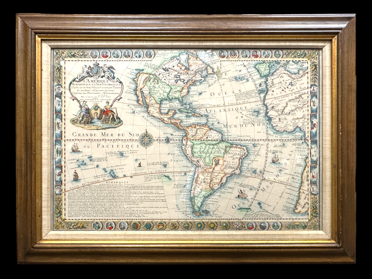 Antique 1731 Danet French New World MAP L'Amerique Hand tinted in