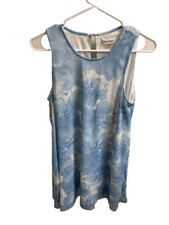Calvin Klein Sleeveless Dress Size 10 Light Blue Floral Pattern Lined Midi Twee 