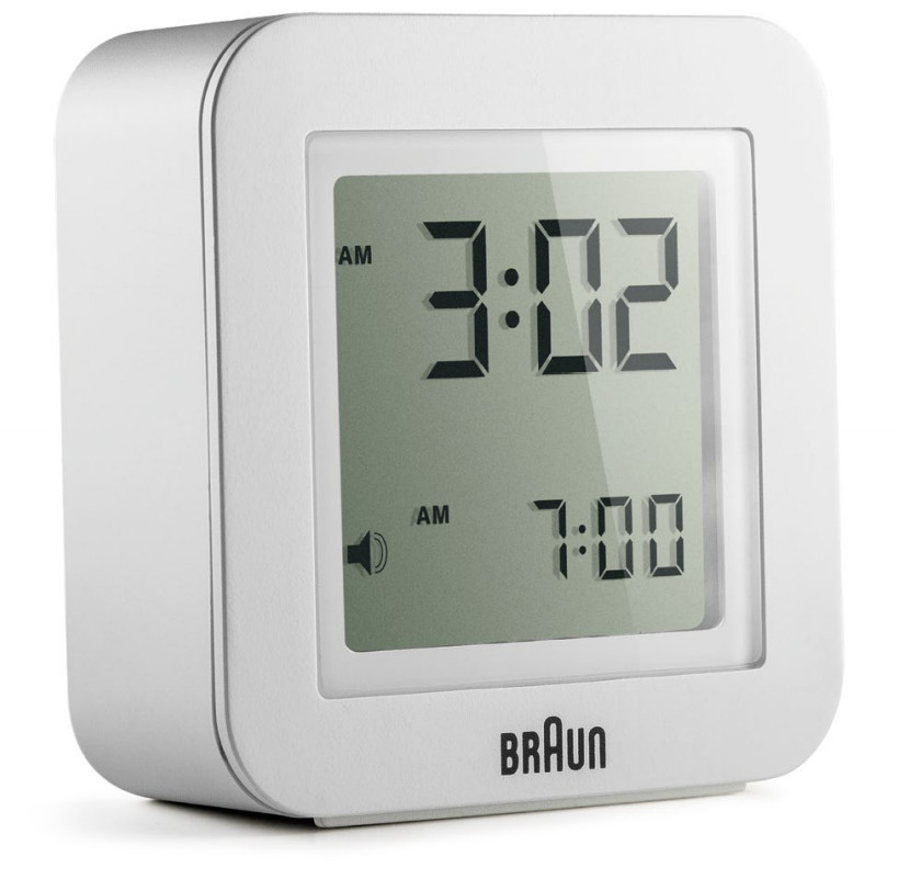 Braun BN-C018WH White Digital LCD Travel Quartz Alarm Clock Square 2.25"