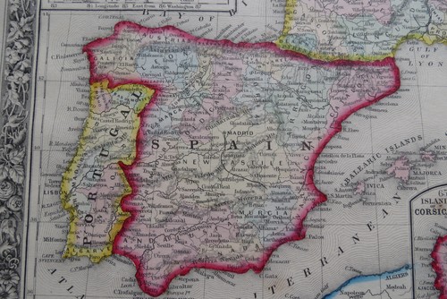 1860 AUGUSTUS MITCHELL MAP of FRANCE SPAIN & PORTUGAL - Hand Colored Original - Picture 3 of 6