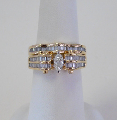 Damen Vintage 14k YG klassischer Diamant 2-teiliges Hochzeitsset, 1,38 cttw, Gr. 6,75, 10 g
