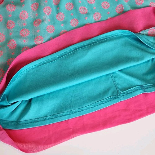 ESLEY Turquoise Pink Dress Womens Medium Side Pockets Summer Fun Stretch Waist - Picture 20 of 21