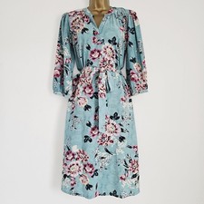 NEW Ex WALLIS 10-22 Teal Green Blue Crepe Floral Printed Belted Midi Tea Dress