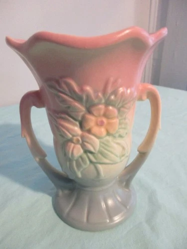 Vintage Hull USA Pottery Wildflower Vase Double Handle 1940s Yellow Floral 6"