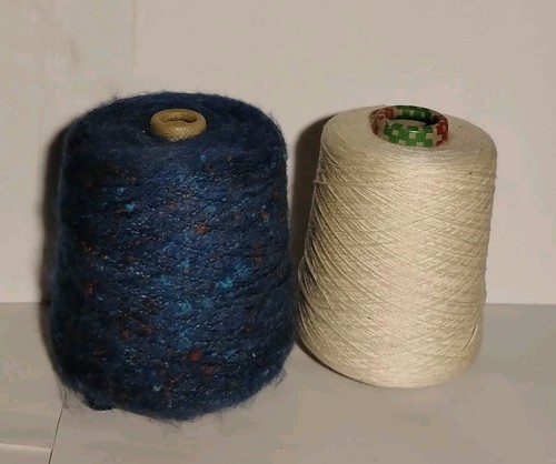 Lot of 2 - VTG ST. ANDRE Spinning Yarn Blue Agadir, Textiva White Cotton Thread