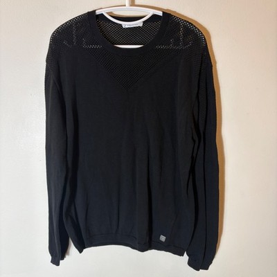 Versace Collection Mens Black Mesh Detail Crew Neck Sweater Size XXL