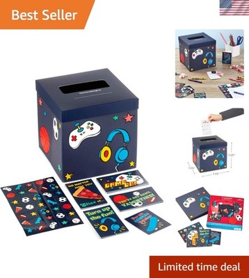 Boys Valentines Day Cards and Mailbox for Kids School Classroom Exchange, Gam...