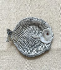 Vintage Arthur Court Aluminum Fish Platter Plate Carnelian Stone Eye