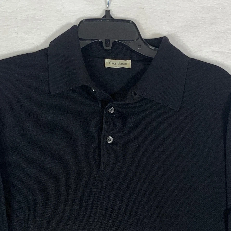 Gran Sasso Henly Sweater Men's Black Large 100% Wool Knit Polo Made Italy - Image 3 of 4