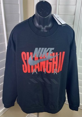 Nike Air Shanghai Fleece Black/Red Crewneck Sweatshirt HJ0305-010, Men s XL, NWT
