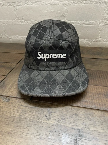 Casquette chapeau suprême logo gris noir imprimé diamant réglable fabriqué aux États Unis streetwear