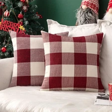 Pack of 2 Christmas Classic Farmhouse Buffalo Check Plaids Linen Soft Soild Deco