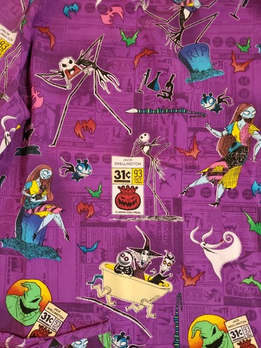 Disney The Nightmare Before Christmas Skellington Women's V-Neck Print Scrub Top - Picture 3 of 5